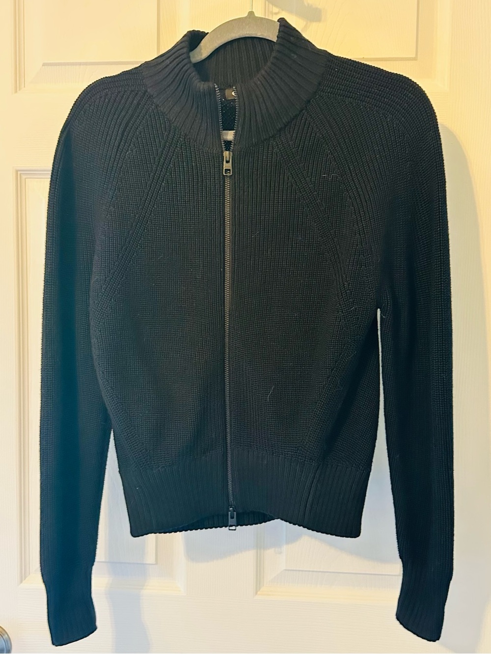 Athleta Black Textured Knit Moto Zip Sweater XS Petite